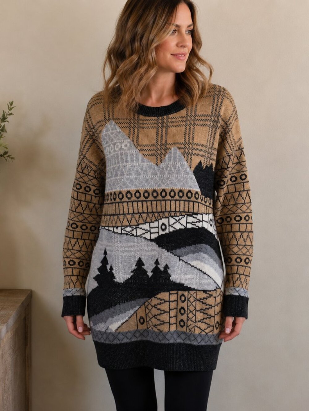 VTG Woolrich Fallscape Mountain Scenic Knit Sweater Tunic Gorpcore Cottagecore M